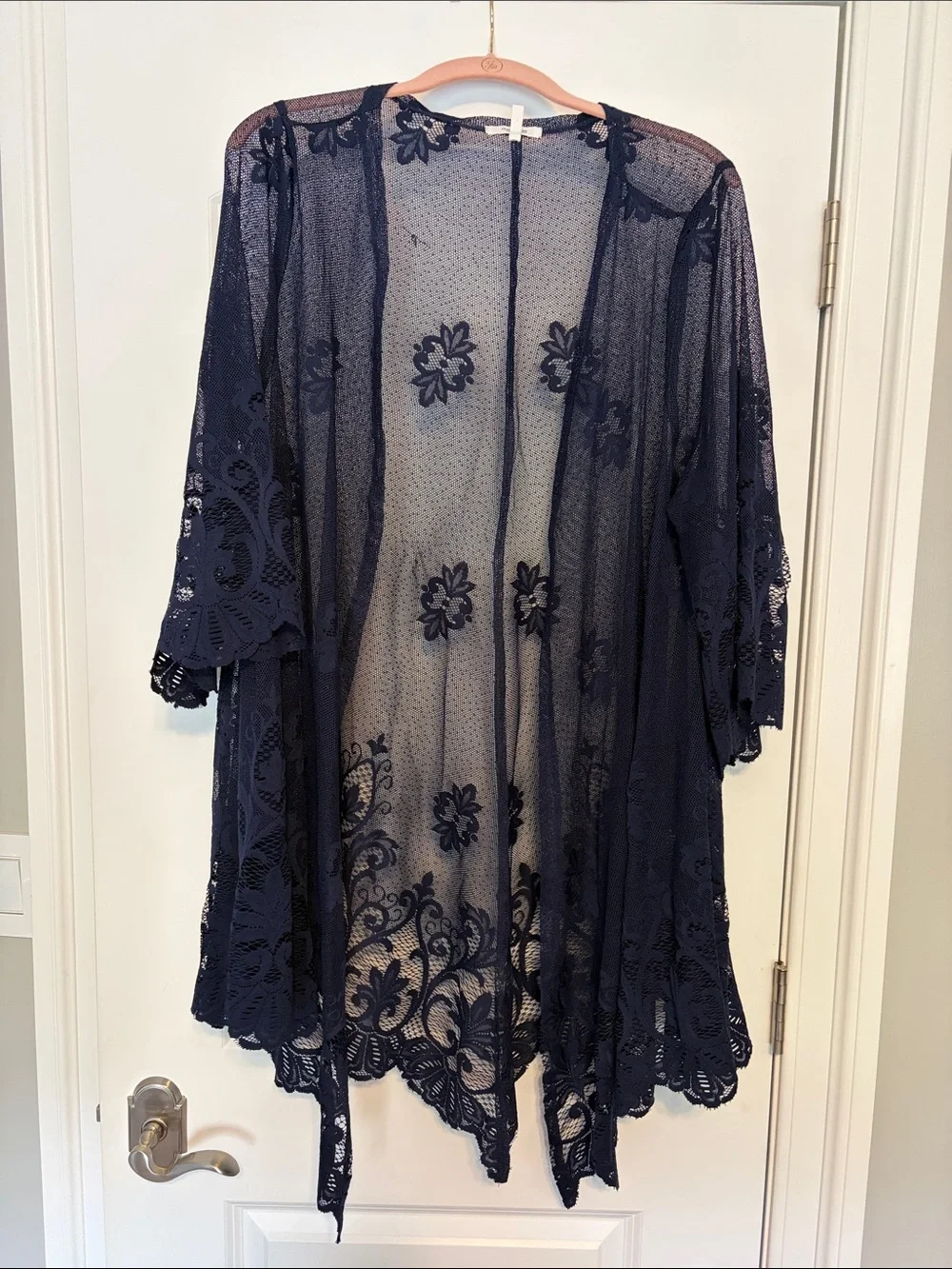 Maurices Navy Sheer Floral Lace Kimono Wrap